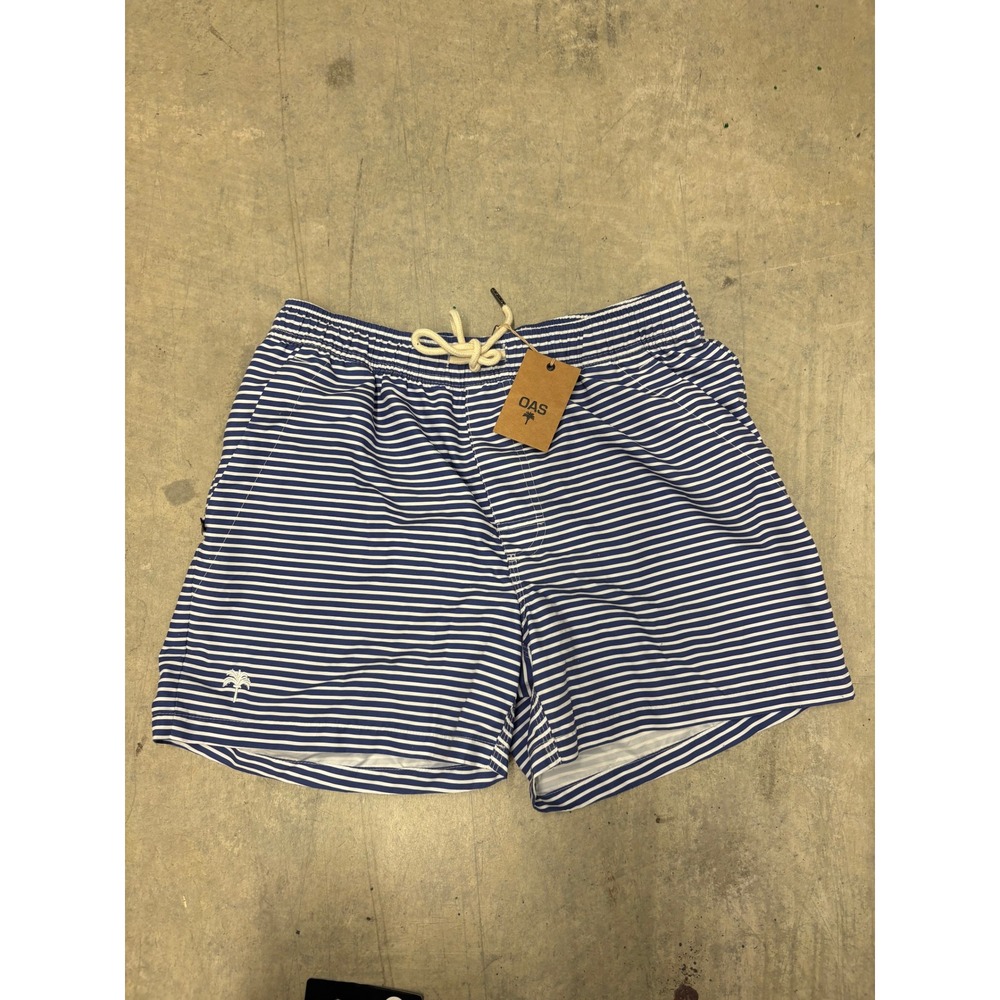 OAS Company Striped Swim Trunks Mens Size L Busy Blue Swimwear Shorts - Picture 1 of 3